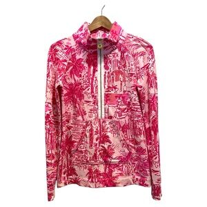 Lilly Pulitzer XS Skipper Popover Skinny Dippers Zip Sweater Top Womens Pink UPF